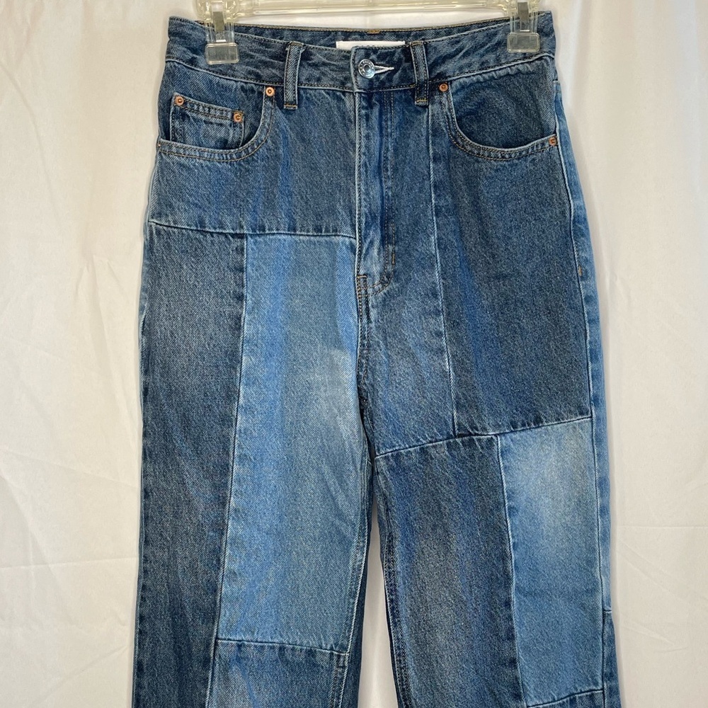 Pacsun Junior's Medium Wash 90s Boyfriend Patchwork Blue Denim Jeans - Picture 2 of 6